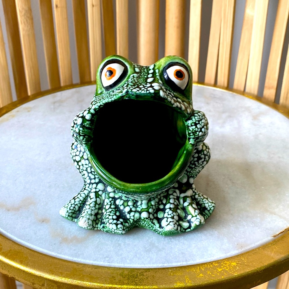 1960s Handmade ceramic frog sponge caddy